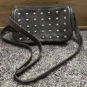 Grey Silver Pyramid Studded Crossbody